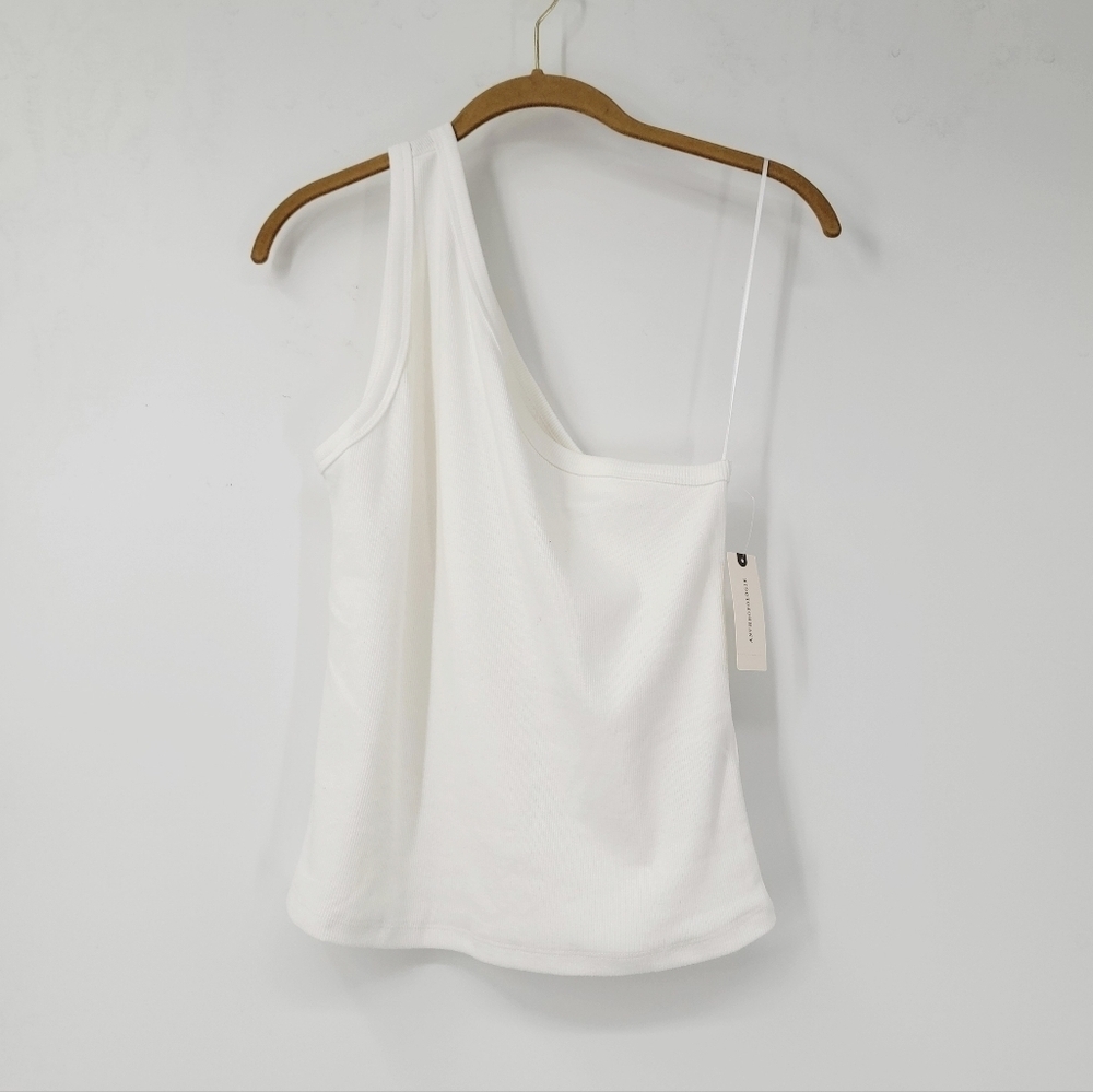 Anthropologie Pilcro New White Ribbed One Shoulder Tank Top Size Large Neutral - Picture 4 of 15